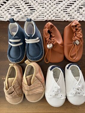 Kids Leather Slip-On Shoes in Brown and Navy - Unbranded
